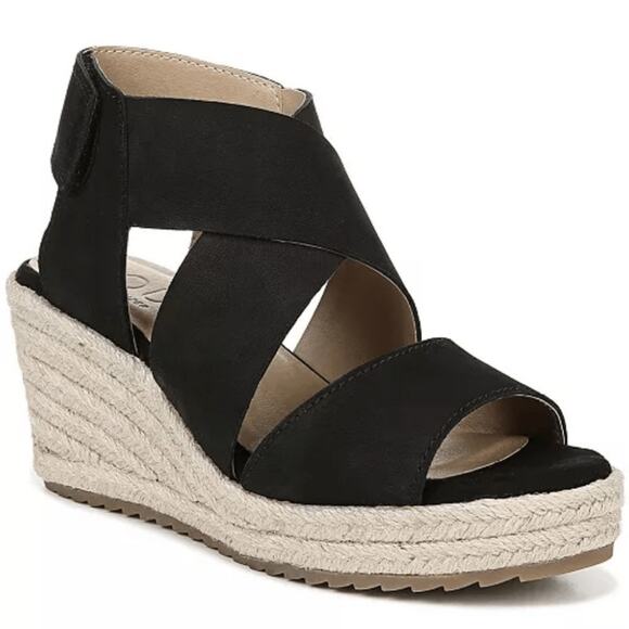 Soul Naturalizer Oshay Black Leather Espadrille Strappy Wedge Heel Sandal Size 6 - Picture 1 of 14